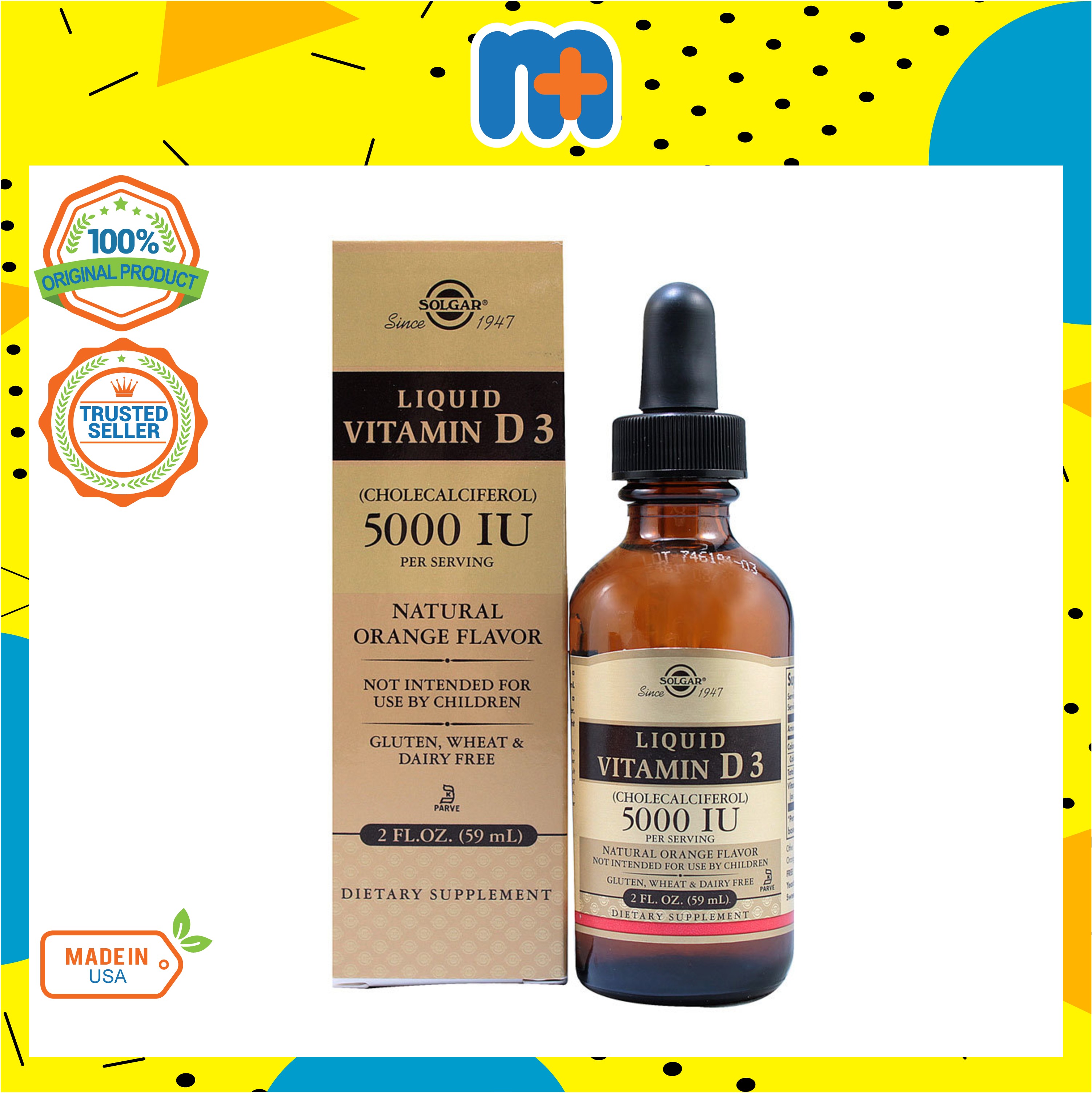 [MPLUS] SOLGAR Liquid Vitamin D3 Natural Orange Flavor 5000 Iu 59ml